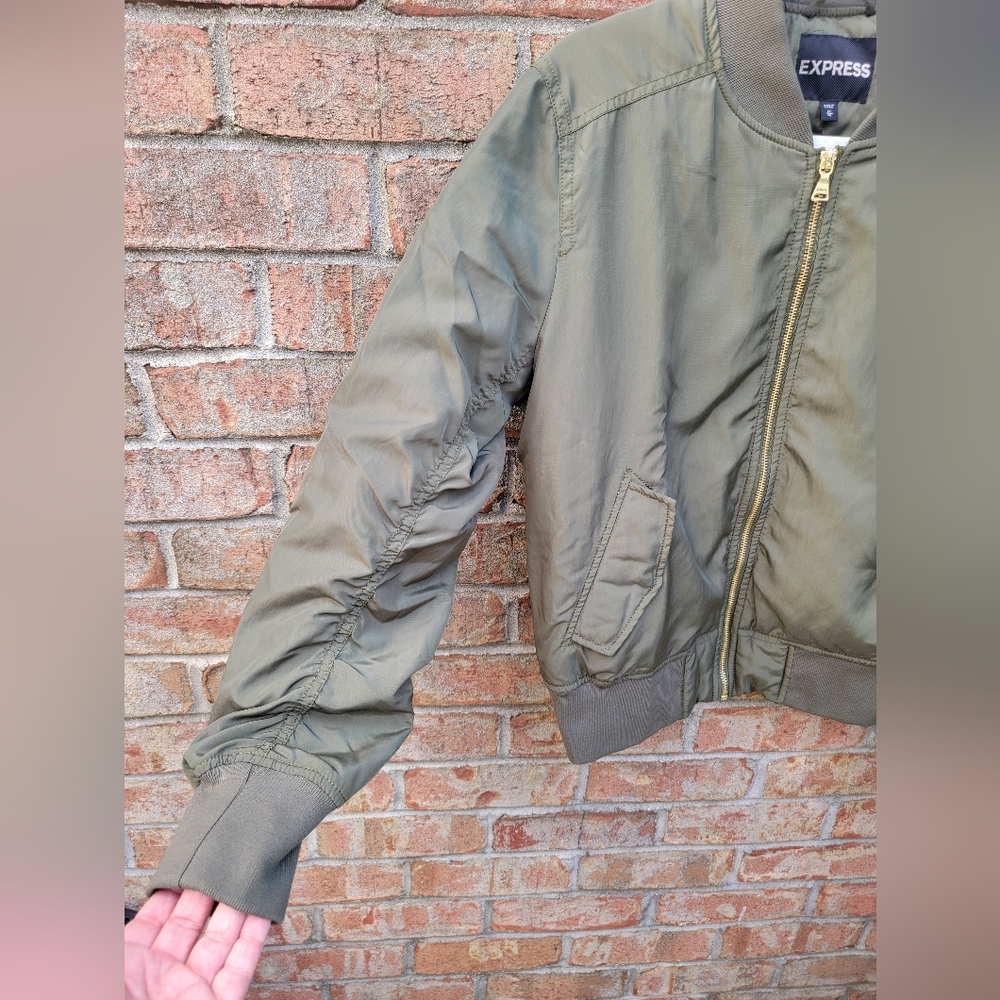 Express Women's Army Green Bomber Jacket - Picture 4 of 8